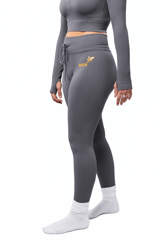Risen Women's Solid High Waist Sports Leggings, Tight-fitting Comfy Breathable Skinny Pants for Yoga Gym Workout Running, Ladies Sportswear for All Seasons - Grey
