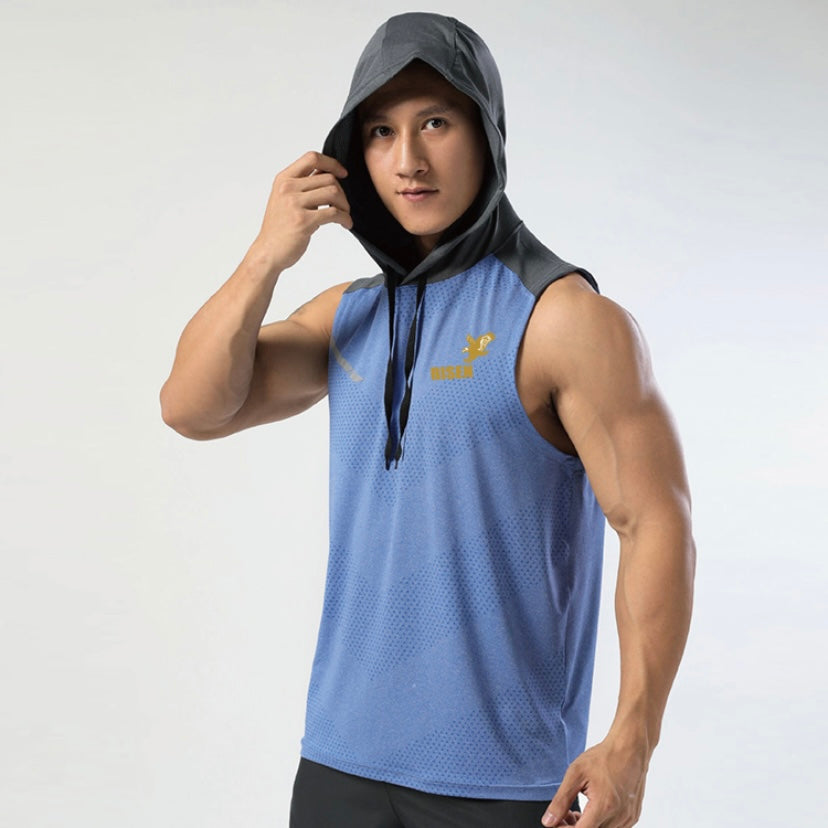 Risen Men Tank Hoodie Blue