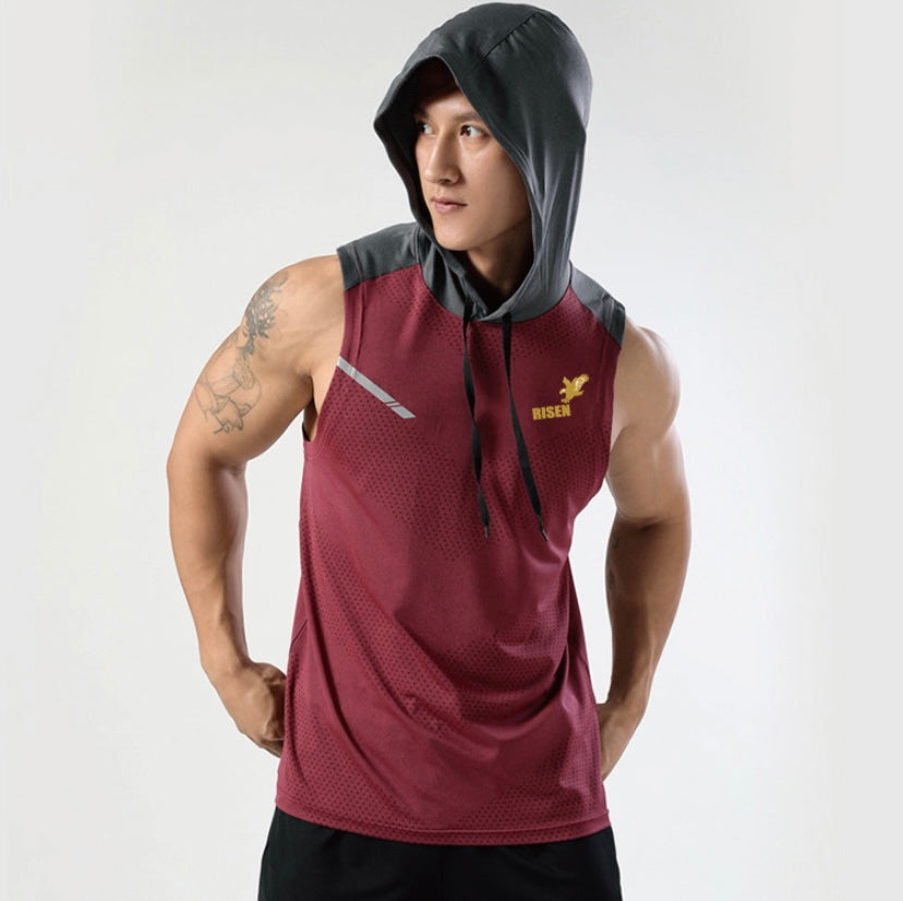 Risen Men Tank Hoodie Maroon