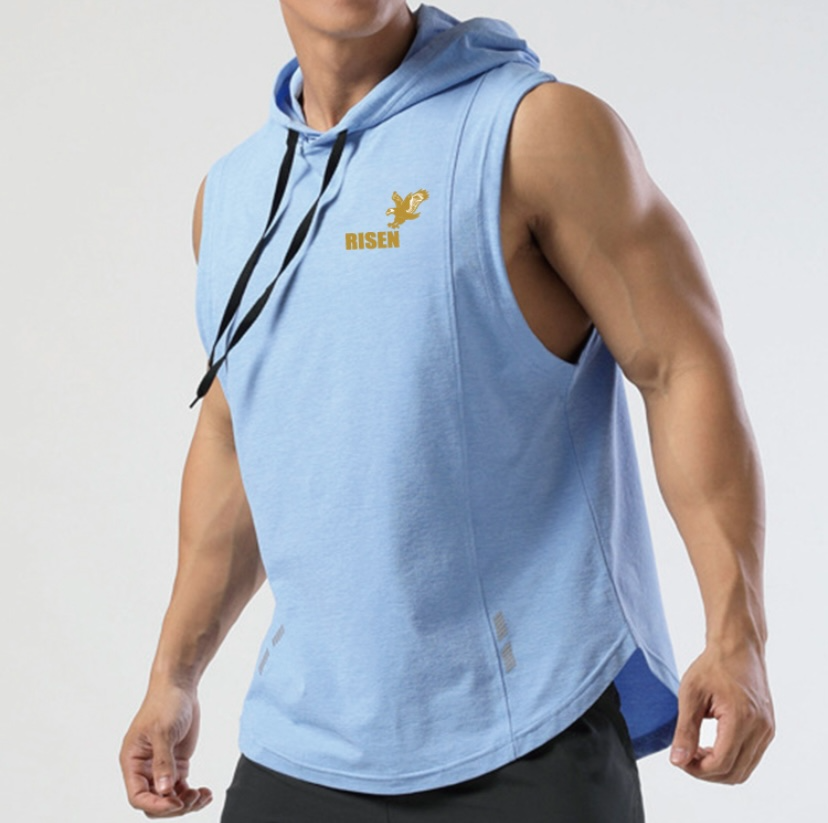 Risen Men Tank Hoodie Blue