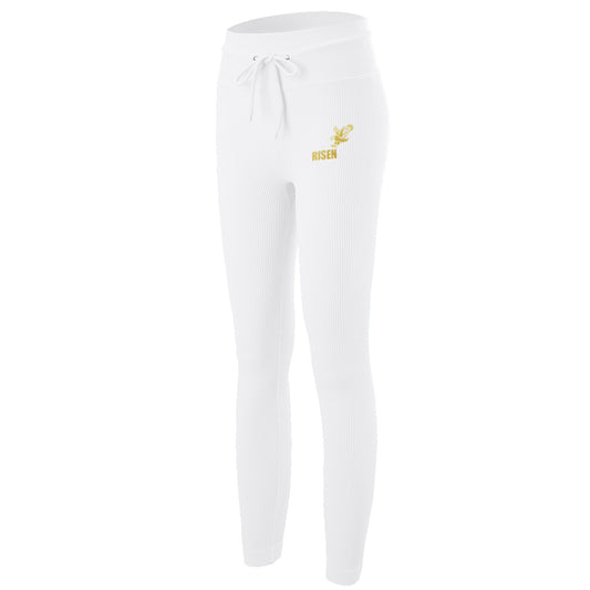 Risen Women's Solid High Waist Sports Leggings, Tight-fitting Comfy Breathable Skinny Pants for Yoga Gym Workout Running, Ladies Sportswear for All Seasons - White