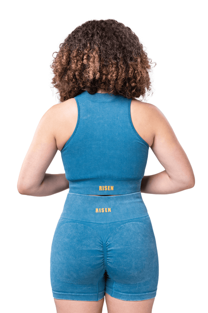 Risen Women Seamless High Waist Shorts - Steel Blue